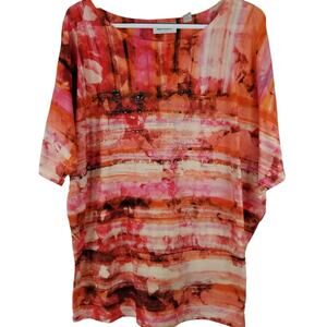 Avenue Lightweight Summer Blouse Orange Pink Studded Blouse 14/16